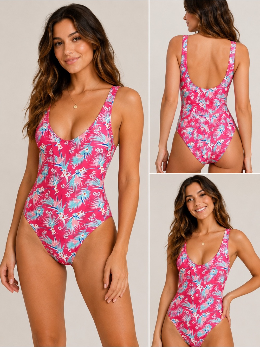 #112 Basic Editions Womens Size 14 Pink Blue Floral One Piece Swimsuit